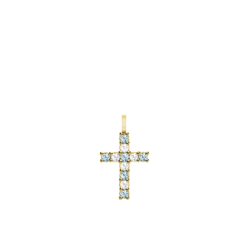 Rosecliff Cross Diamond & Nantucket Blue Topaz Pendant in 14k Gold (December) sold by Haverhill