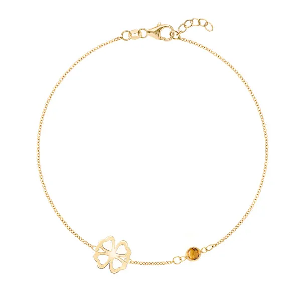Personalized Classic Clover & 1 Birthstone Bracelet in 14k Gold sold by Haverhill