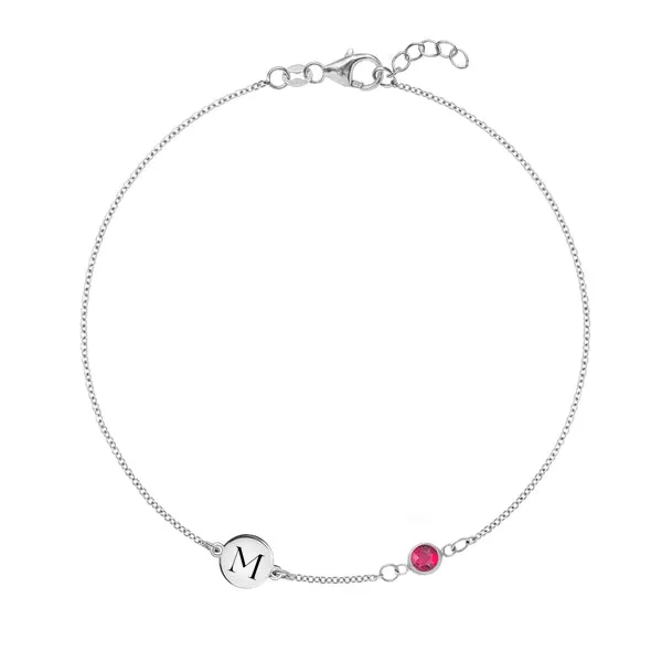 Personalized Classic 1 Letter & 1 Ruby Bracelet in 14k Gold (July) sold by Haverhill