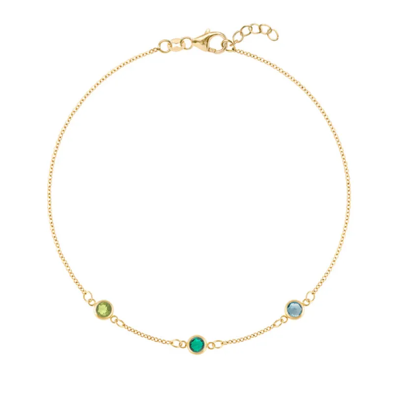 Personalized Classic 3 Birthstone Bracelet in 14k Gold sold by Haverhill