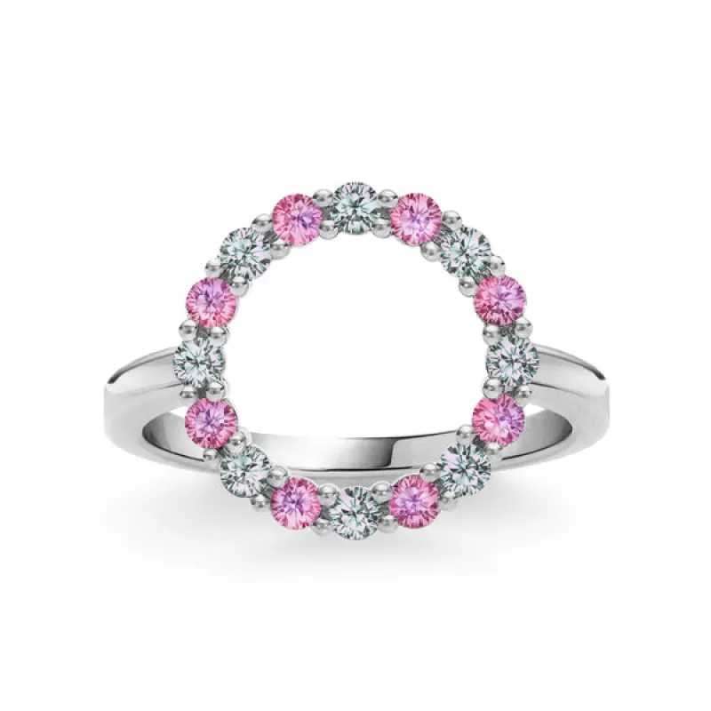 Personalized Rosecliff Circle Birthstone Ring in 14k Gold sold by Haverhill