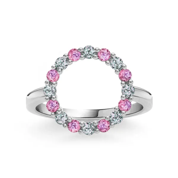 Personalized Rosecliff Circle Birthstone Ring in 14k Gold sold by Haverhill