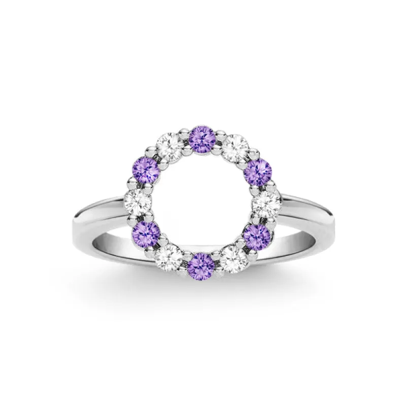 Personalized Rosecliff Small Circle Birthstone Ring in 14k Gold sold by Haverhill