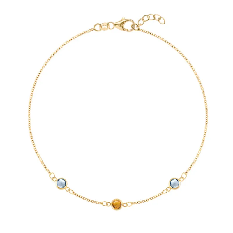Personalized Classic 3 Birthstone Bracelet in 14k Gold sold by Haverhill