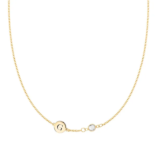 Personalized Classic 1 Letter & 1 Birthstone Necklace in 14k Gold (Single Spacing) sold by Haverhill
