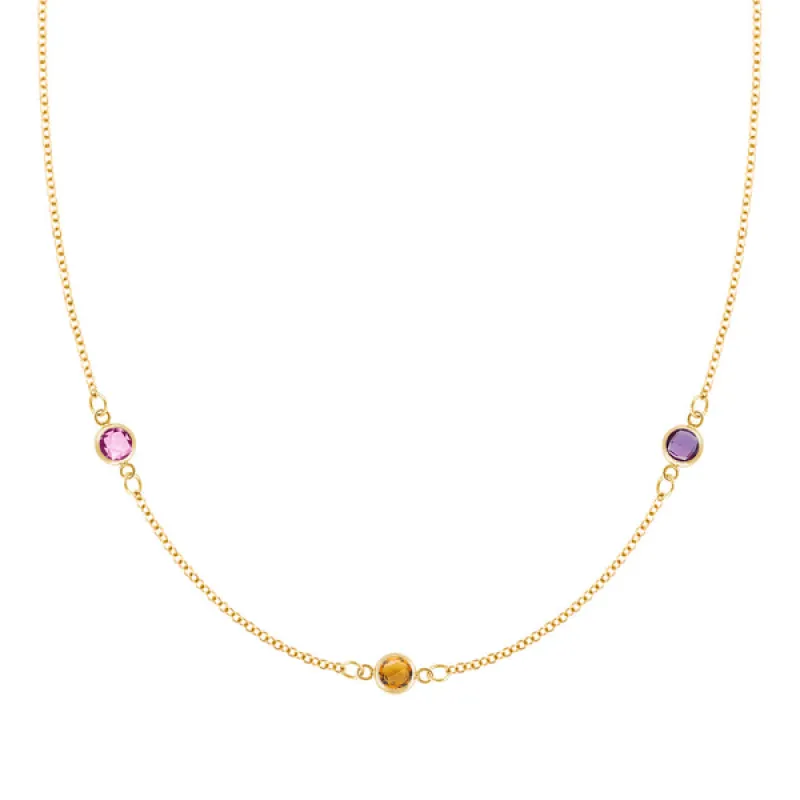 Personalized Classic 3 Birthstone Necklace in 14k Gold sold by Haverhill