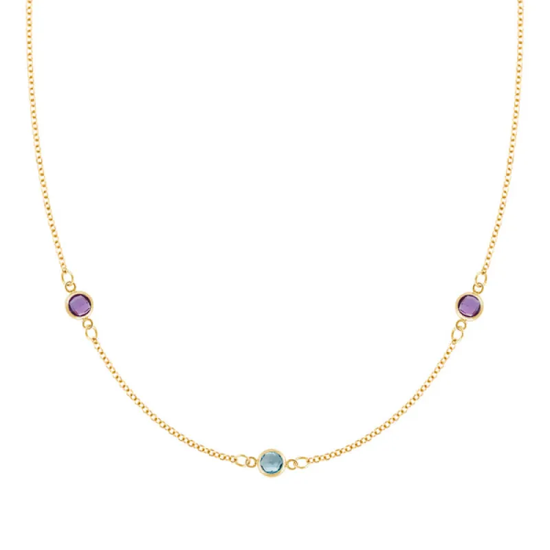 Personalized Classic 3 Birthstone Necklace in 14k Gold sold by Haverhill