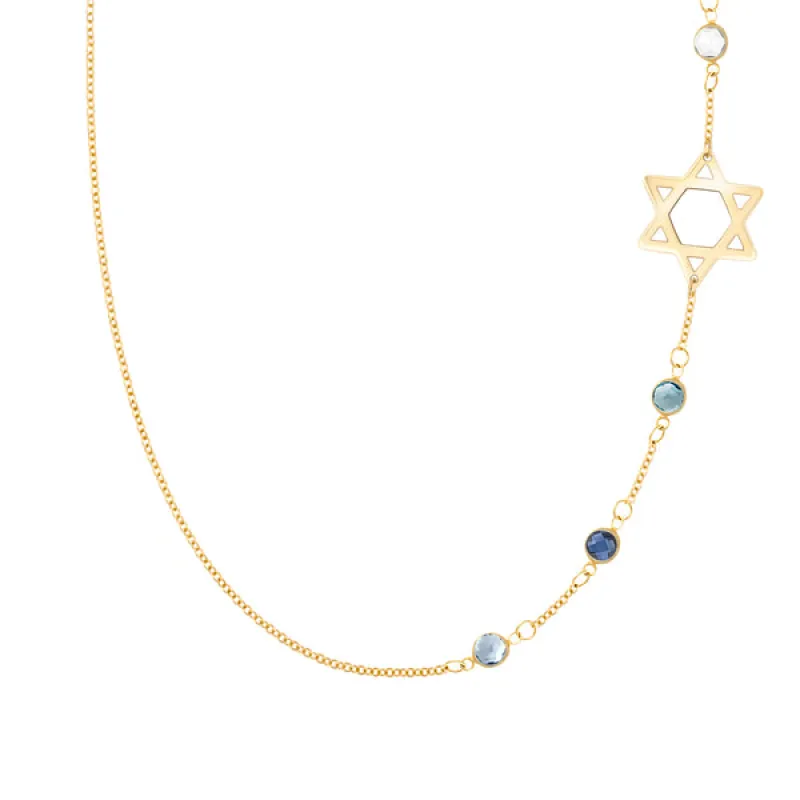 Personalized Classic Star of David & 4 Birthstone Necklace in 14k Gold sold by Haverhill