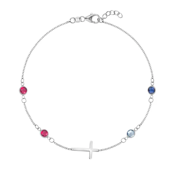 Personalized Classic Cross & 4 Birthstone Bracelet in 14k Gold sold by Haverhill