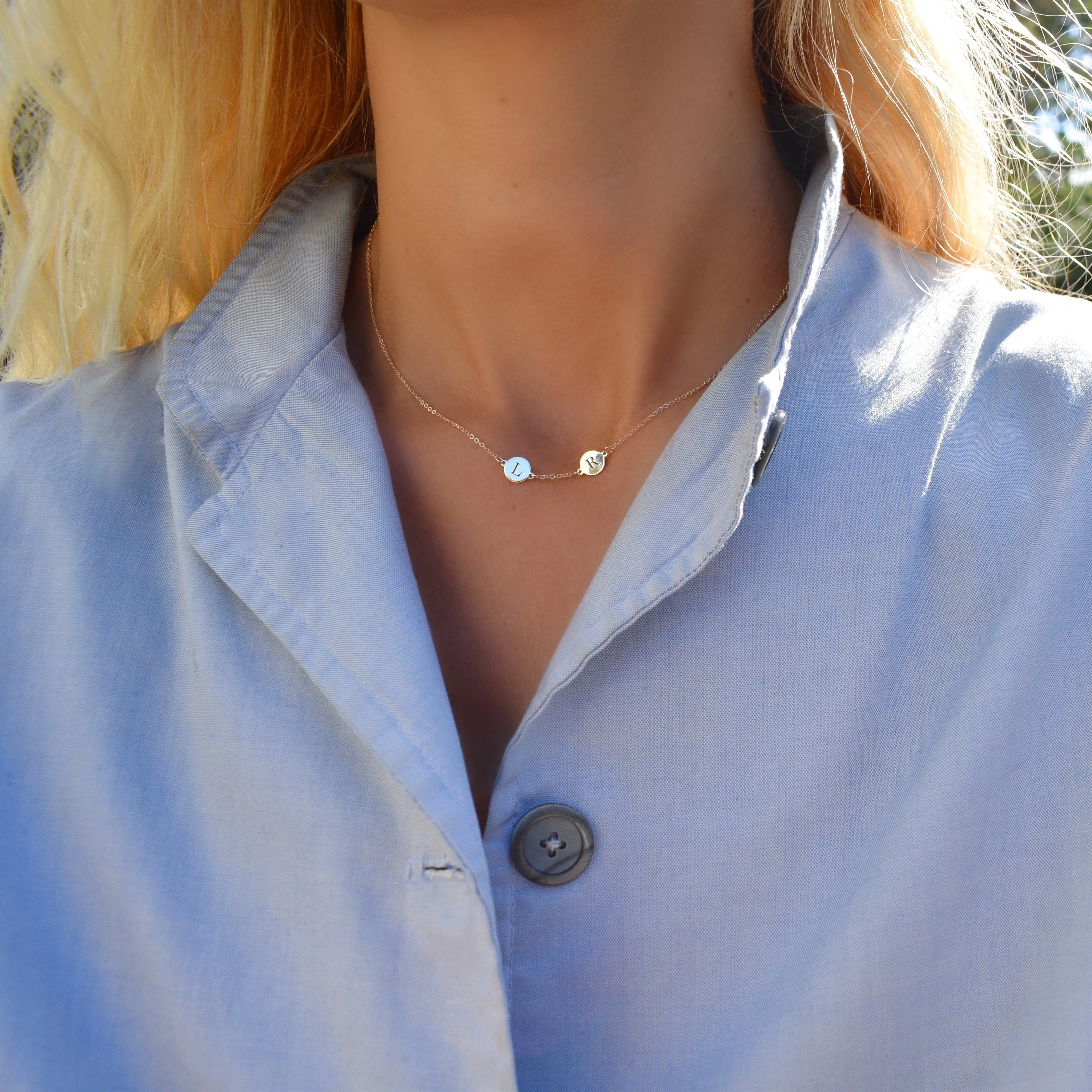 Personalized 2 Letter Necklace in 14k Gold (Single Spacing) sold by Haverhill product image thumbnail 2