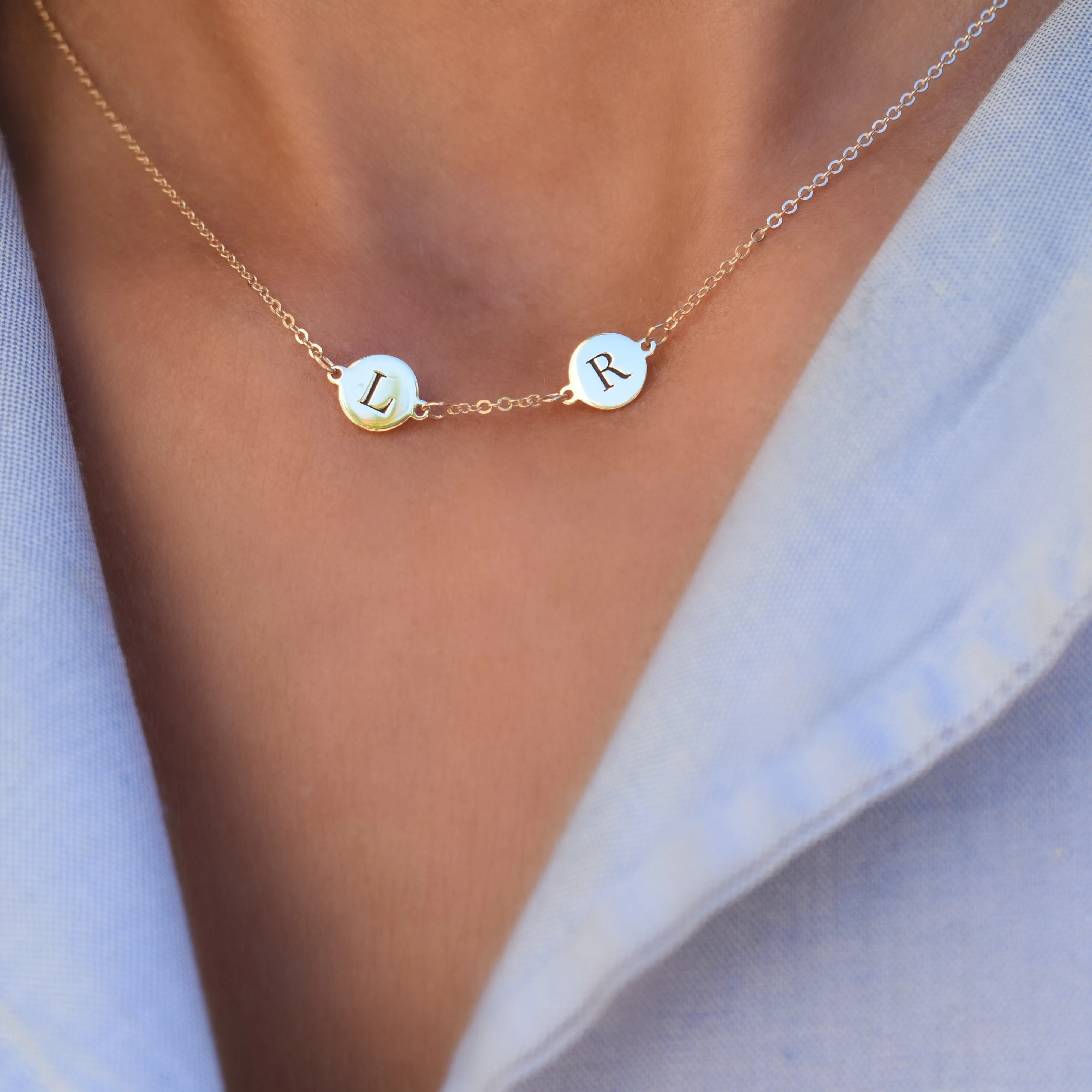 Personalized 2 Letter Necklace in 14k Gold (Single Spacing) sold by Haverhill product image thumbnail 3