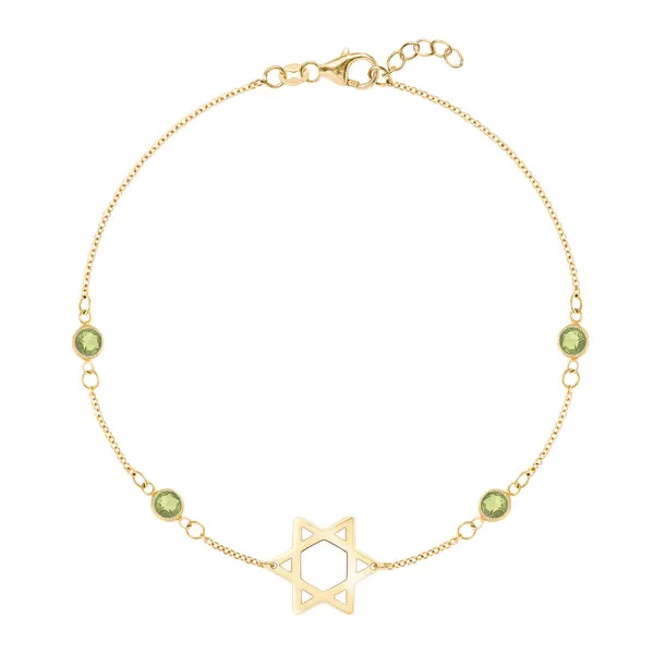 Personalized Classic Star of David & 4 Birthstone Bracelet in 14k Gold sold by Haverhill