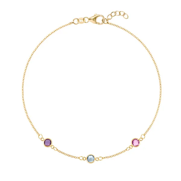 Personalized Classic 3 Birthstone Bracelet in 14k Gold sold by Haverhill