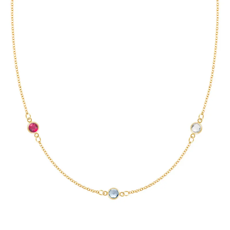 Personalized Classic 3 Birthstone Necklace in 14k Gold sold by Haverhill