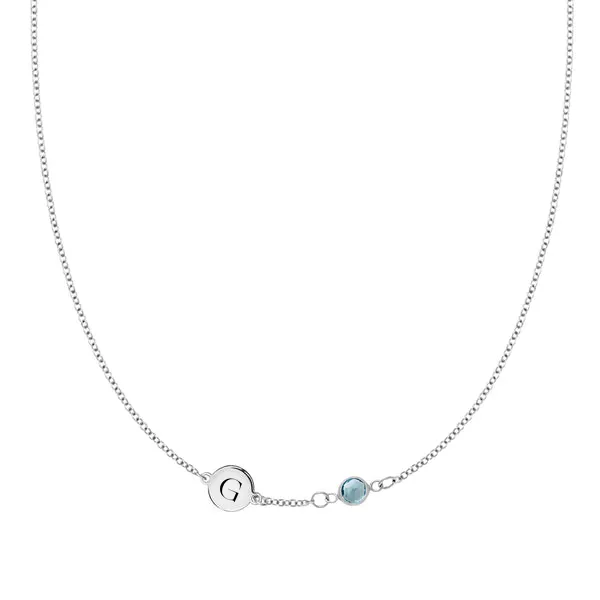 Personalized Classic 1 Letter & 1 Birthstone Necklace in 14k Gold (Single Spacing) sold by Haverhill