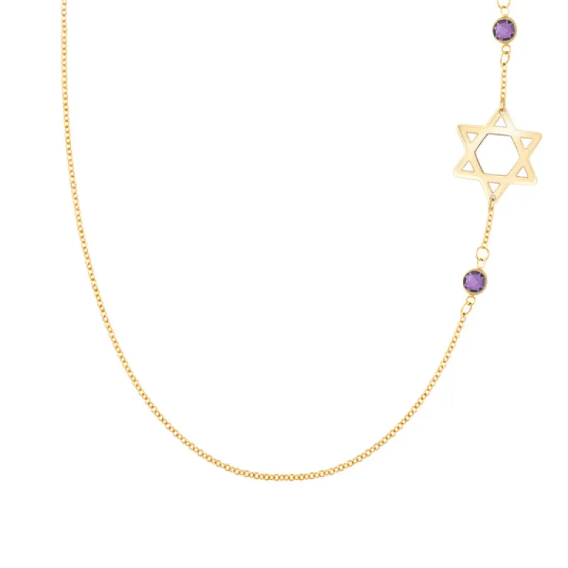 Personalized Classic Star of David & 2 Birthstone Necklace in 14k Gold sold by Haverhill
