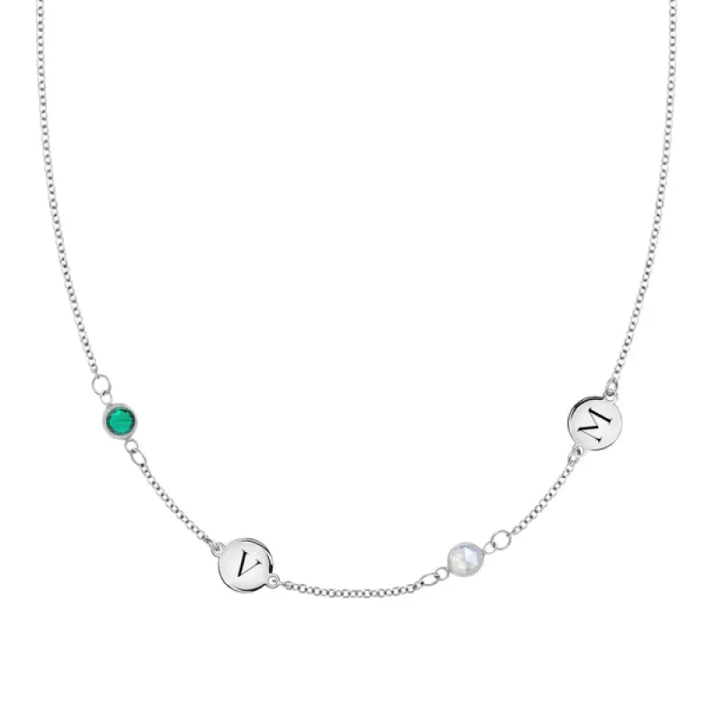 Personalized Classic 2 Letter & 2 Birthstone Necklace in 14k Gold (Double Spacing) sold by Haverhill