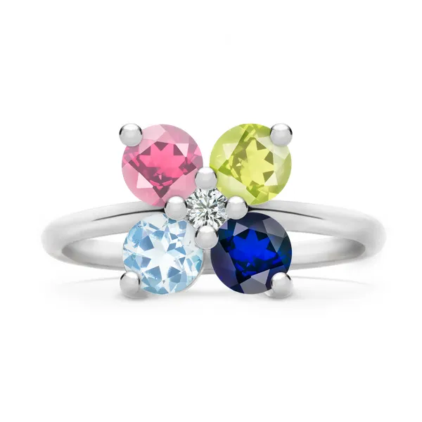Personalized Greenwich 4 Birthstone & Diamond Ring in 14k Gold sold by Haverhill