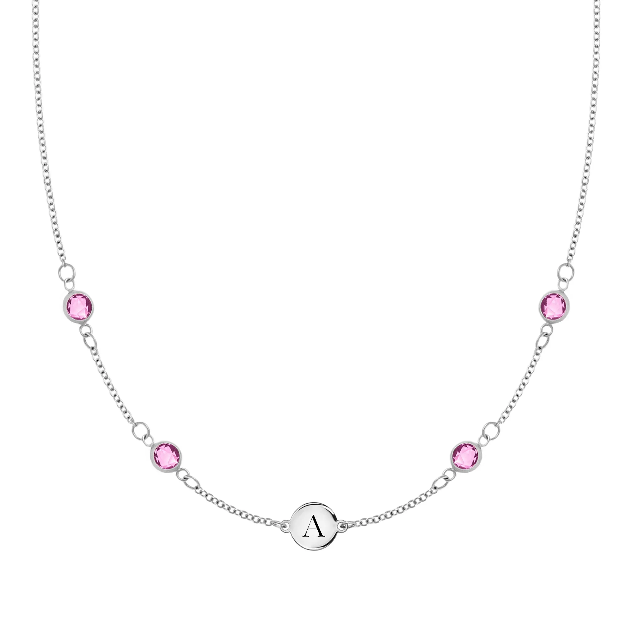 Personalized Classic 1 Letter & 4 Pink Sapphire Necklace in 14k Gold (October) sold by Haverhill product image thumbnail 5