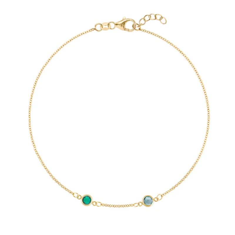 Personalized Classic 2 Birthstone Bracelet in 14k Gold made by Haverhill