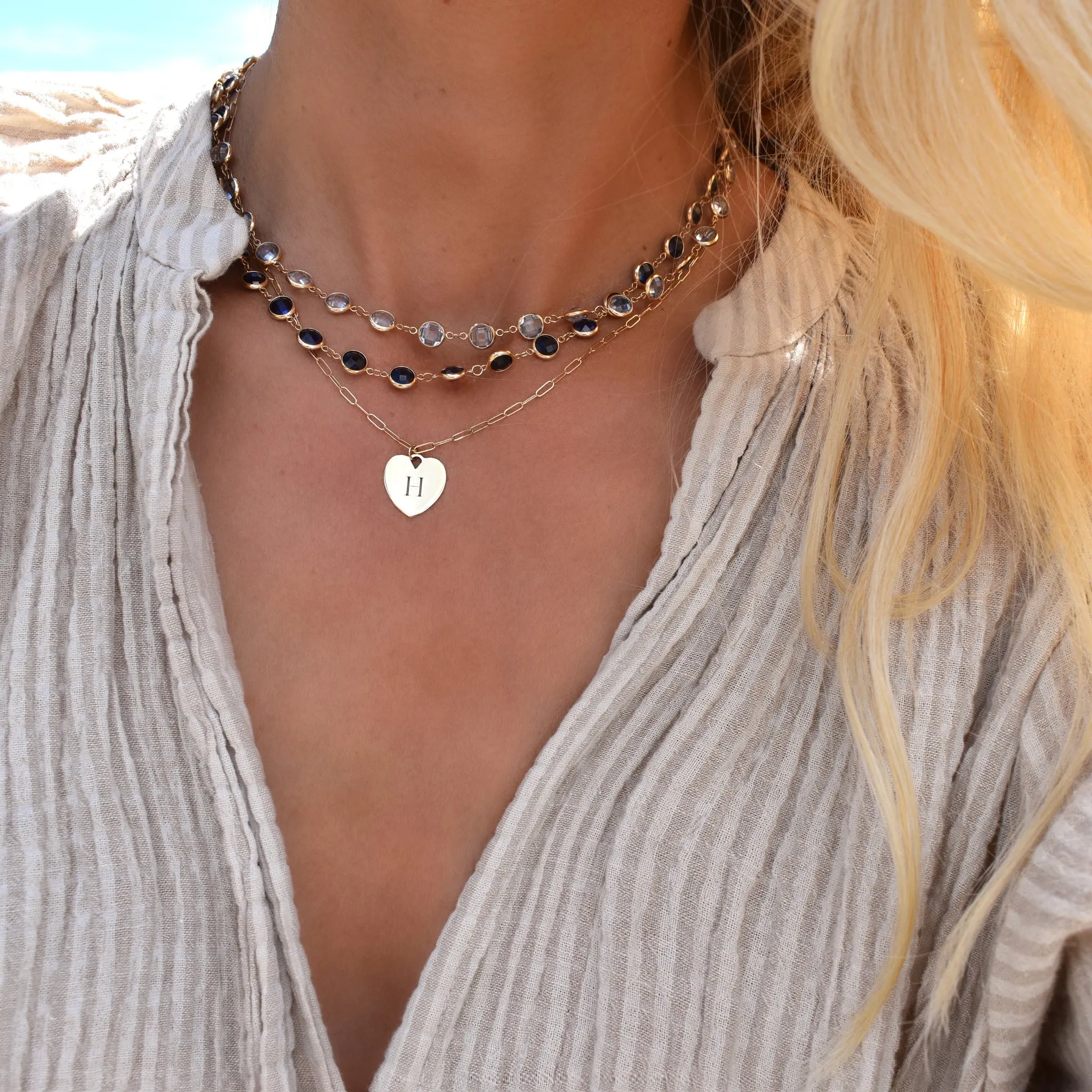 Engravable Flat Heart Pendant with Adelaide Mini Chain in 14k Gold sold by Haverhill product image thumbnail 2