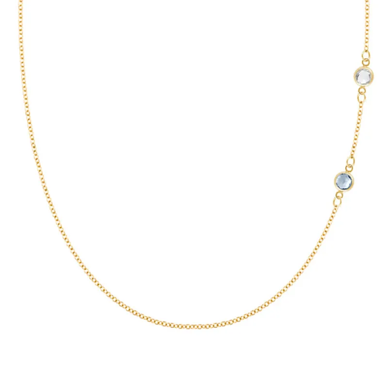 Personalized Classic 2 Birthstone Necklace in 14k Gold sold by Haverhill