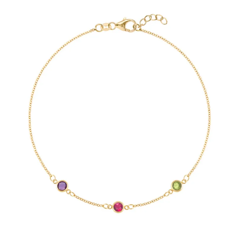 Personalized Classic 3 Birthstone Bracelet in 14k Gold sold by Haverhill