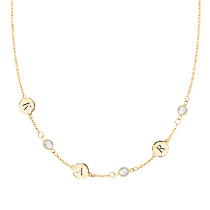 Personalized Classic 3 Letter & 3 Birthstone Necklace in 14k Gold (Single Spacing) sold by Haverhill