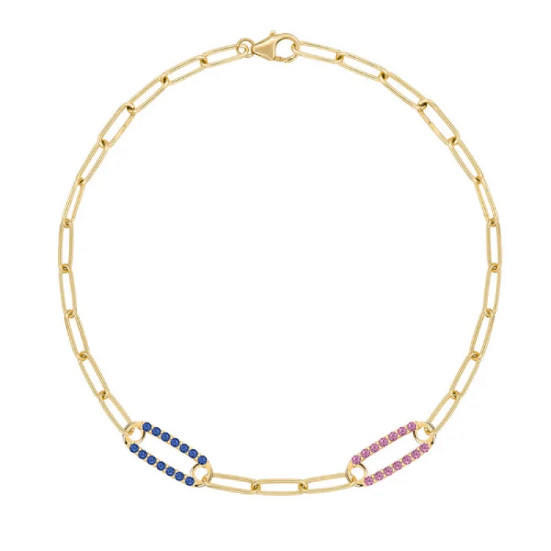 Personalized Adelaide 2 Pavé Birthstone Link Bracelet in 14k Gold sold by Haverhill