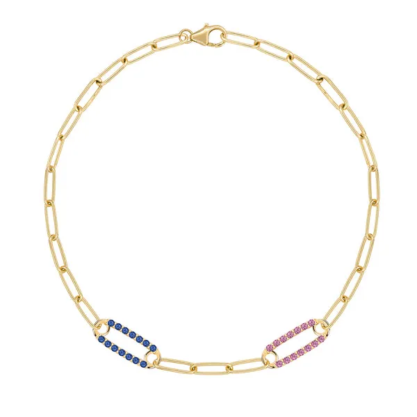 Personalized Adelaide 2 Pavé Birthstone Link Bracelet in 14k Gold sold by Haverhill