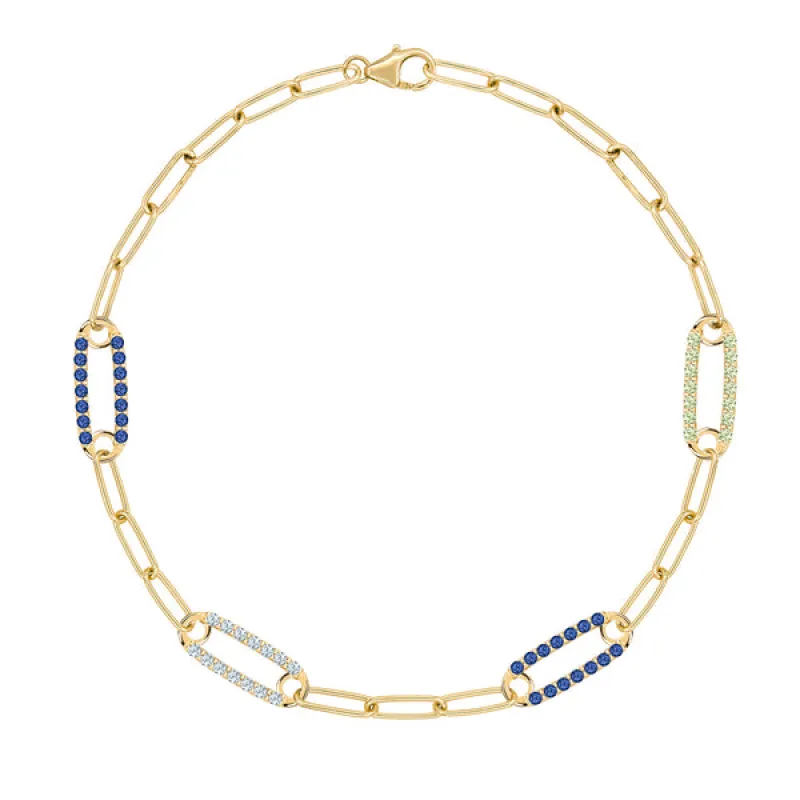 Personalized Adelaide 4 Pavé Birthstone Link Bracelet in 14k Gold sold by Haverhill