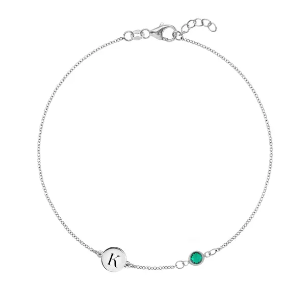Personalized Classic 1 Letter & 1 Birthstone Bracelet in 14k Gold sold by Haverhill