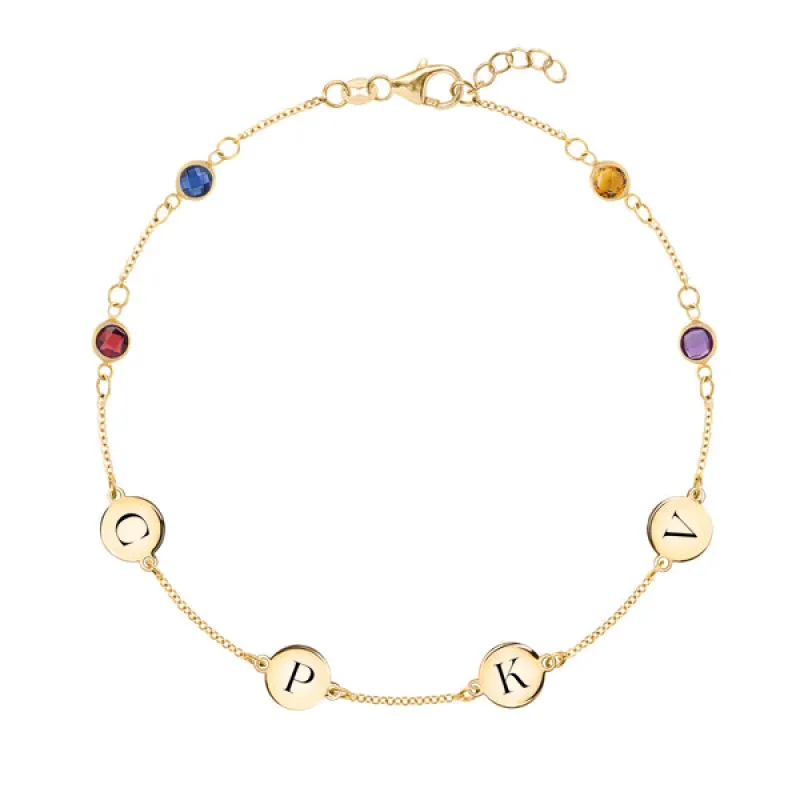 Personalized Classic 4 Letter & 4 Birthstone Bracelet in 14k Gold sold by Haverhill