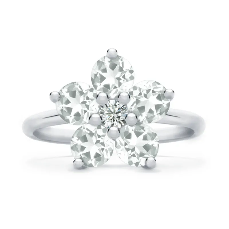 Personalized Greenwich Flower Birthstone & Diamond Ring in 14k Gold sold by Haverhill