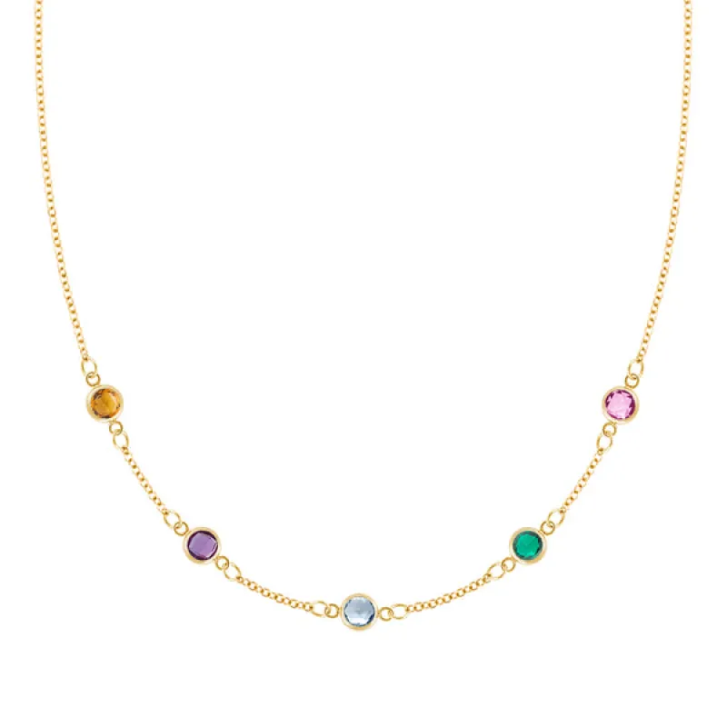 Personalized Classic 5 Birthstone Necklace in 14k Gold sold by Haverhill