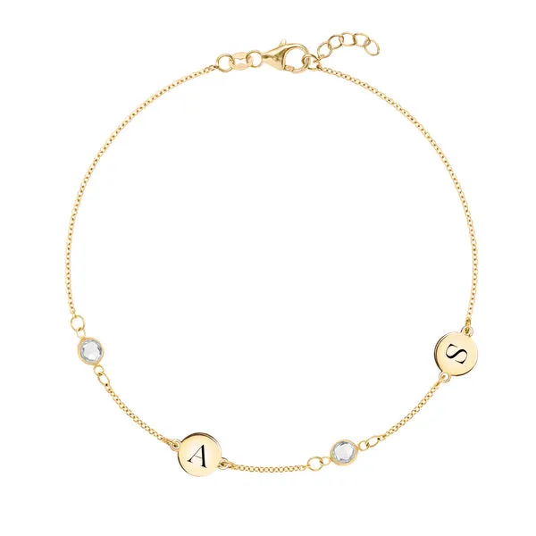 Personalized Classic 2 Letter & 2 Birthstone Bracelet in 14k Gold sold by Haverhill