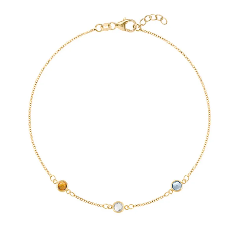 Personalized Classic 3 Birthstone Bracelet in 14k Gold sold by Haverhill
