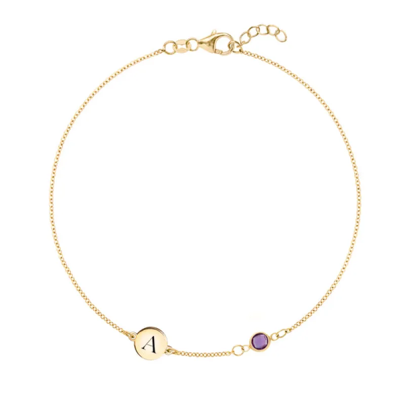 Personalized Classic 1 Letter & 1 Birthstone Bracelet in 14k Gold sold by Haverhill