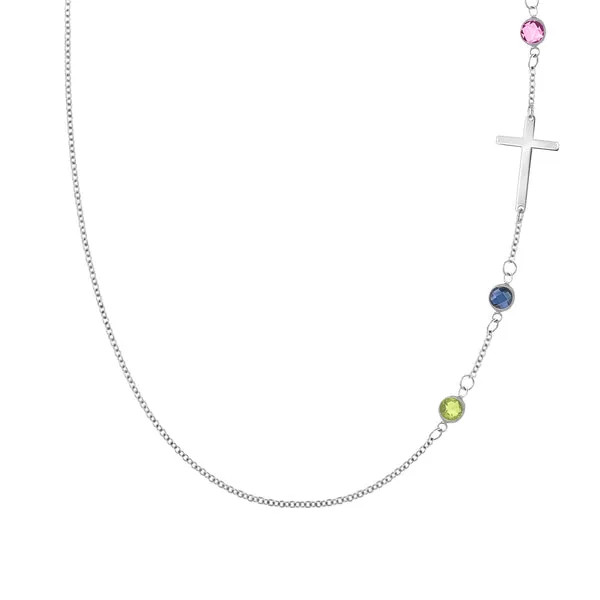 Personalized Classic Cross & 3 Birthstone Necklace in 14k Gold sold by Haverhill
