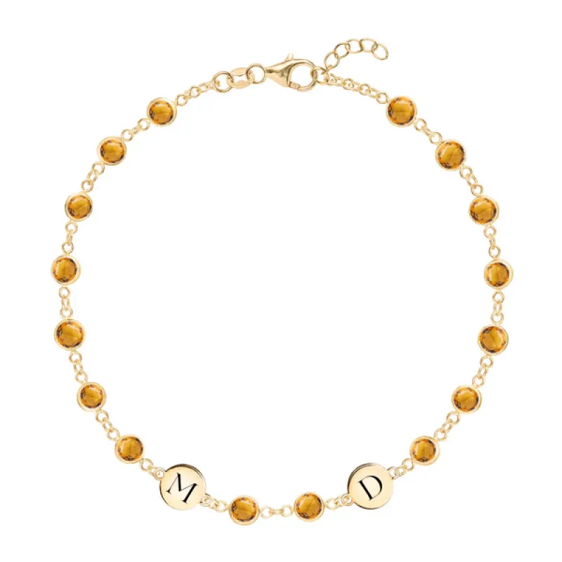 Personalized Newport 2 Letter Birthstone Bracelet in 14k Gold sold by Haverhill