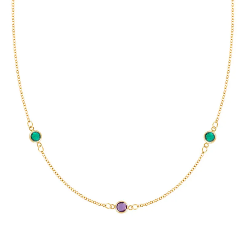 Personalized Classic 3 Birthstone Necklace in 14k Gold sold by Haverhill