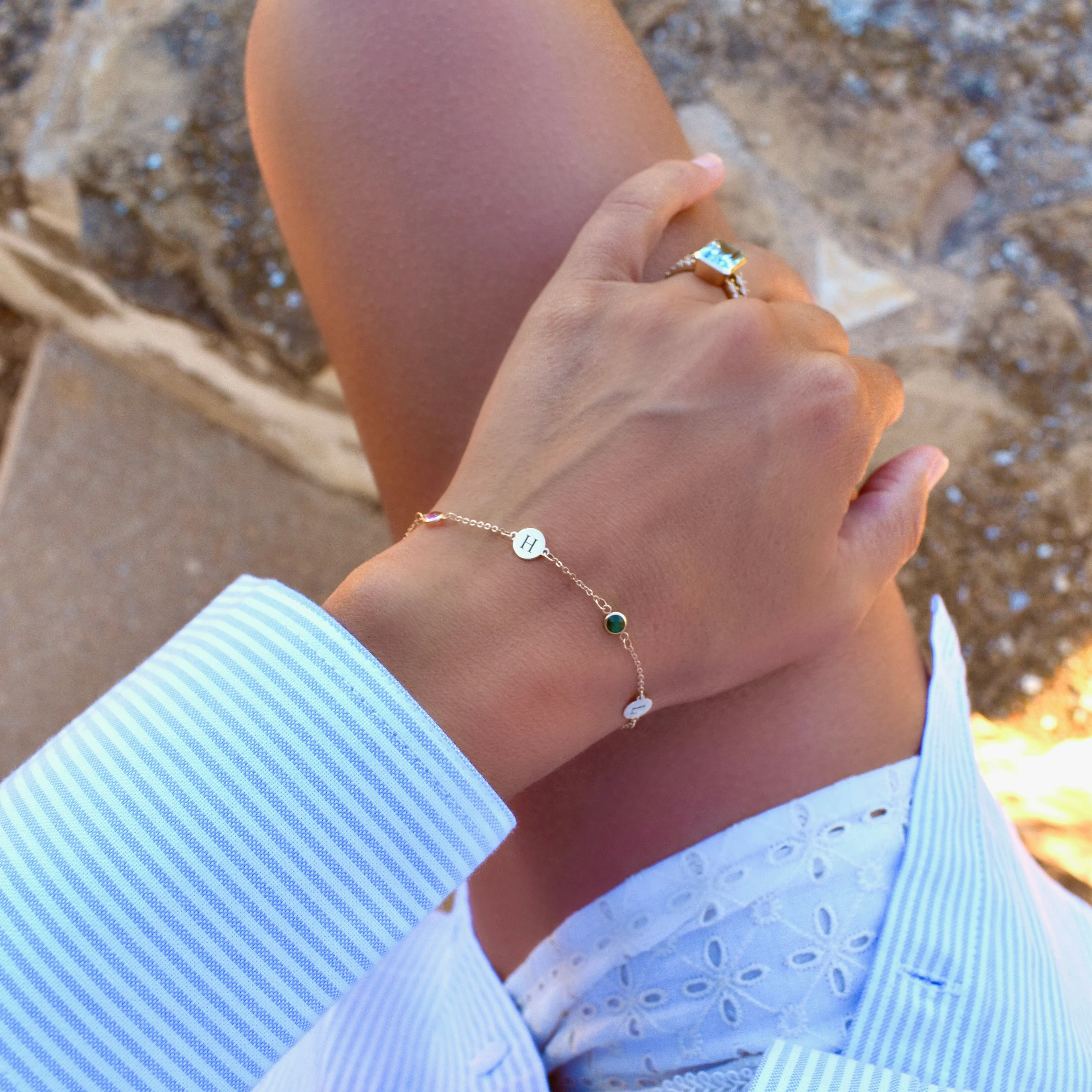 Personalized Classic 4 Letter & 4 Birthstone Bracelet in 14k Gold sold by Haverhill product image thumbnail 2