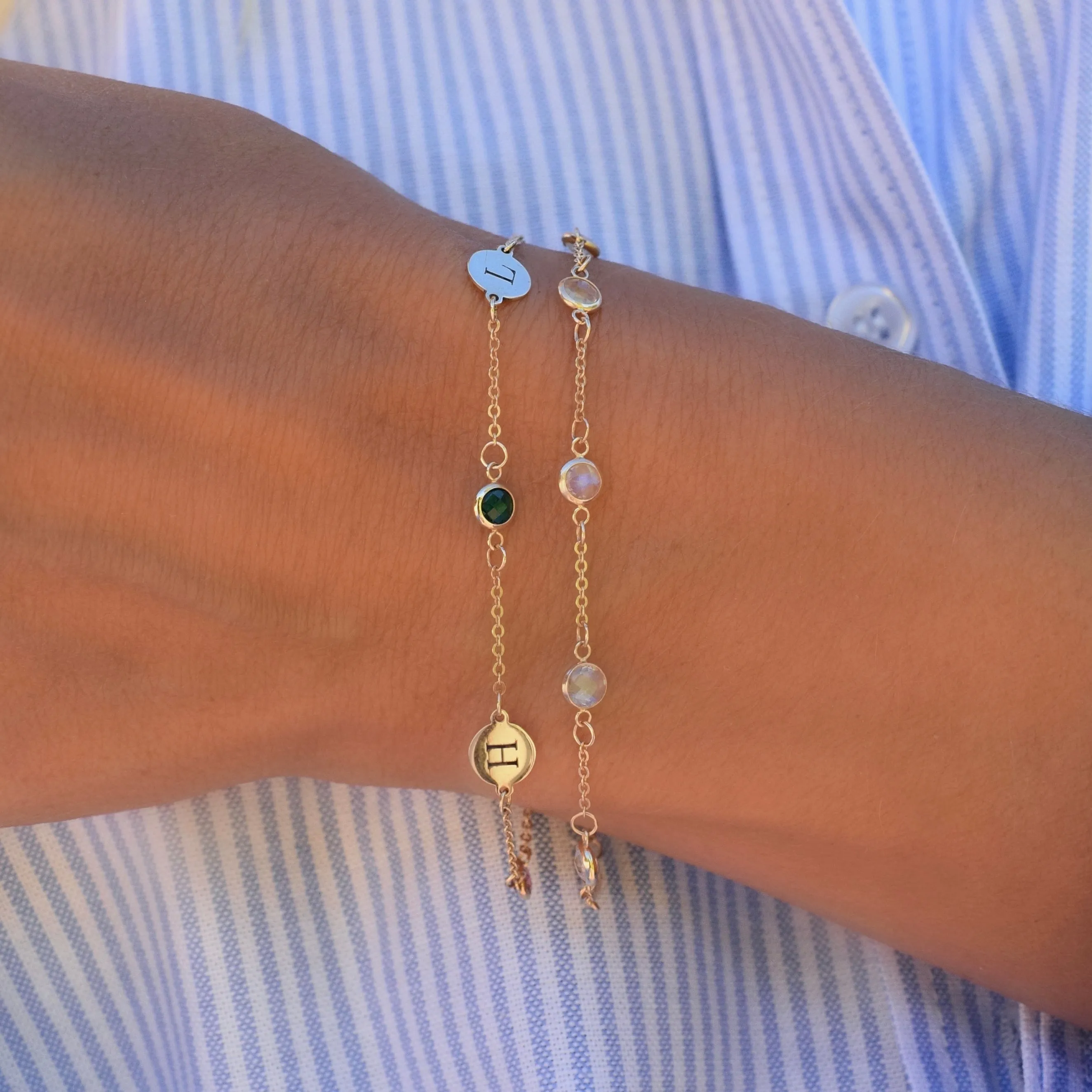 Personalized Classic 4 Letter & 4 Birthstone Bracelet in 14k Gold sold by Haverhill product image thumbnail 3