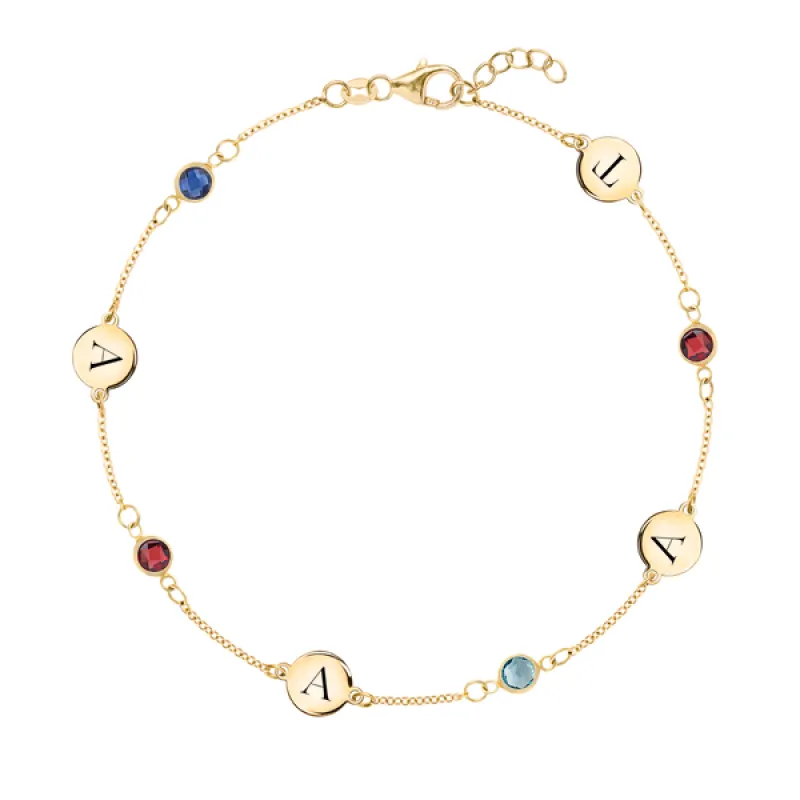 Personalized Classic 4 Letter & 4 Birthstone Bracelet in 14k Gold sold by Haverhill