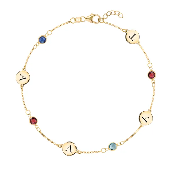 Personalized Classic 4 Letter & 4 Birthstone Bracelet in 14k Gold sold by Haverhill