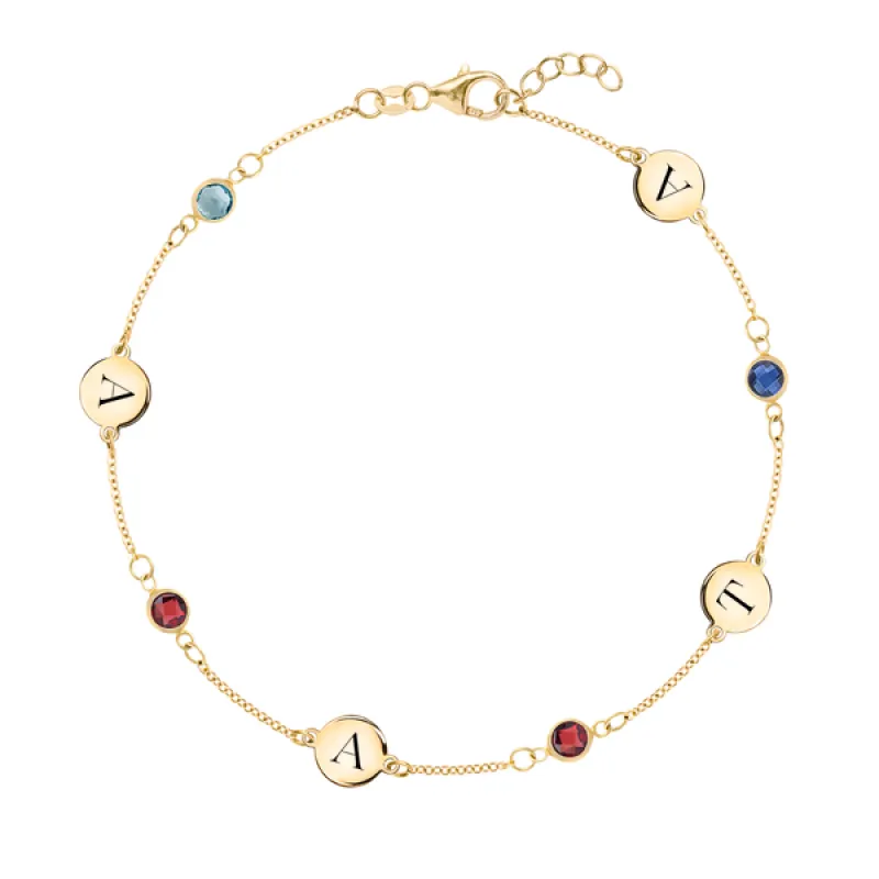 Personalized Classic 4 Letter & 4 Birthstone Bracelet in 14k Gold sold by Haverhill