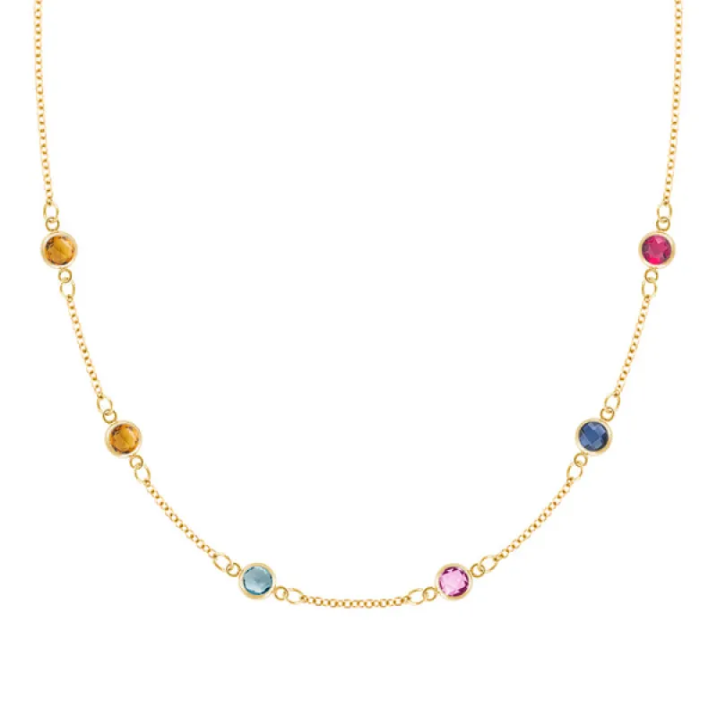 Personalized Classic 6 Birthstone Necklace in 14k Gold sold by Haverhill