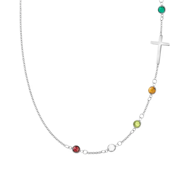 Personalized Classic Cross & 5 Birthstone Necklace in 14k Gold sold by Haverhill