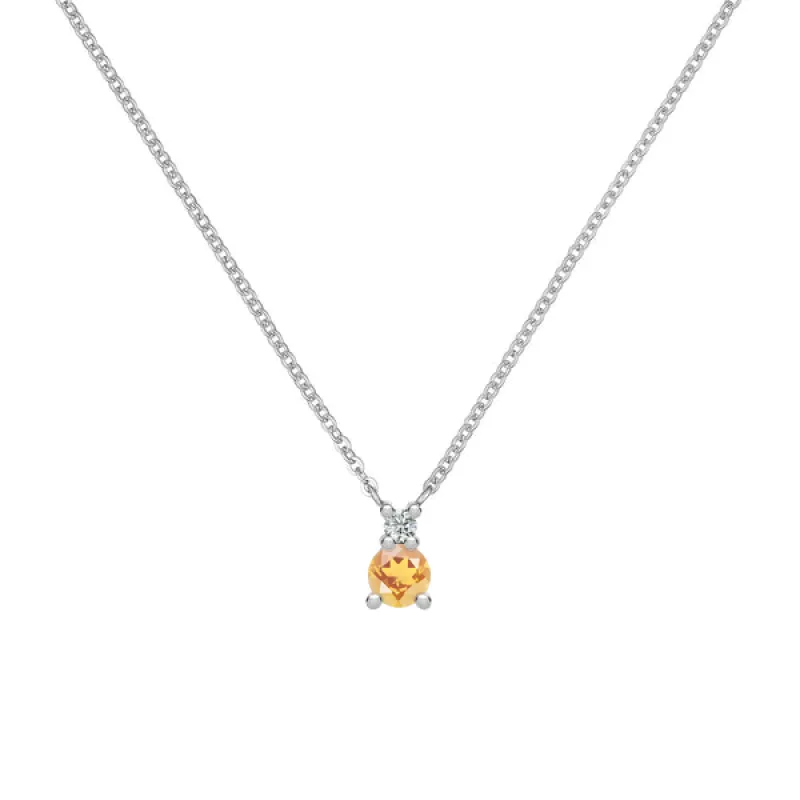 Personalized Greenwich Solitaire Birthstone & Diamond Necklace in 14k Gold sold by Haverhill