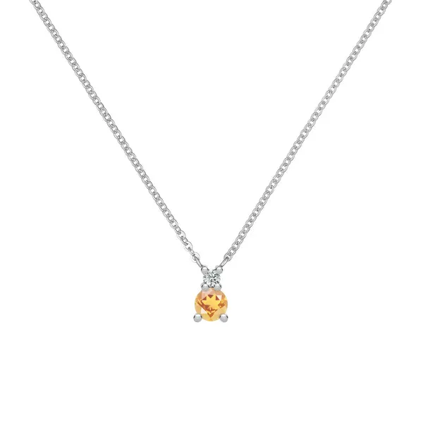 Personalized Greenwich Solitaire Birthstone & Diamond Necklace in 14k Gold sold by Haverhill